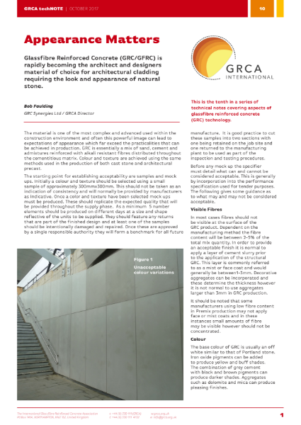 GRC/GFRC Facades – GRCA techNOTE 10 - Appearance Matters