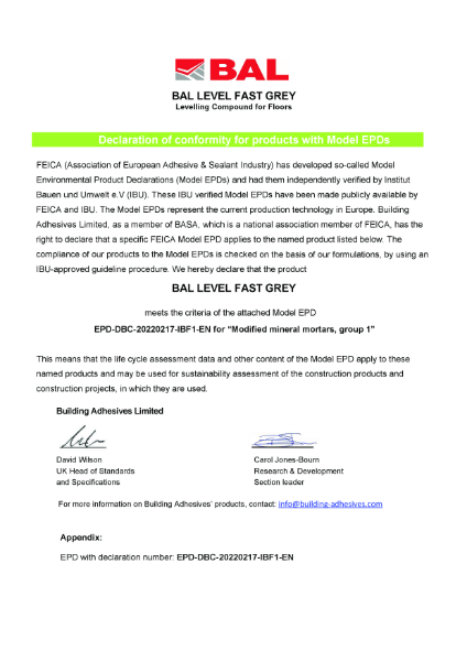 Environmental Product Declaration - BAL Level Fast Grey