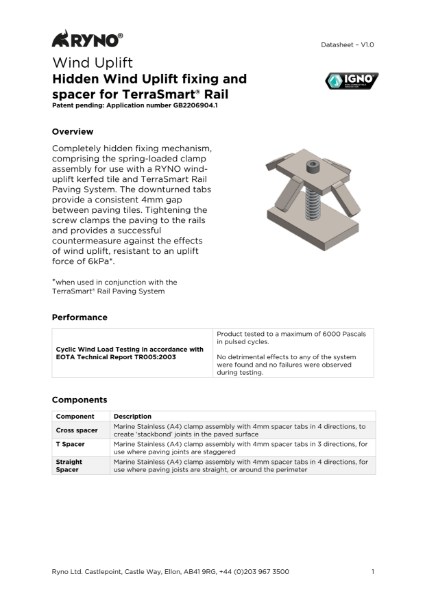Data Sheet - Hidden Wind Uplift fixing and spacer for TerraSmart® Rail