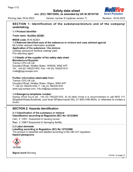 SC801 Safety Data Sheet