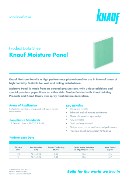 Knauf Moisture Panel Data Sheet