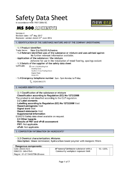 MS500 safety data sheet