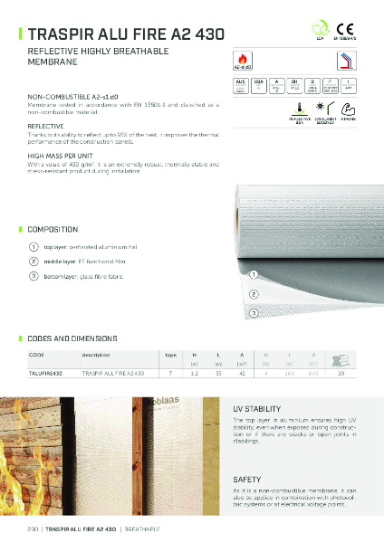 Traspir Alu Fire A2 430 - Technical Data Sheet