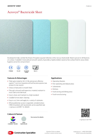 CS Acrovyn Bactericide Wall Protection Sheet_Product Sheet (01.24)