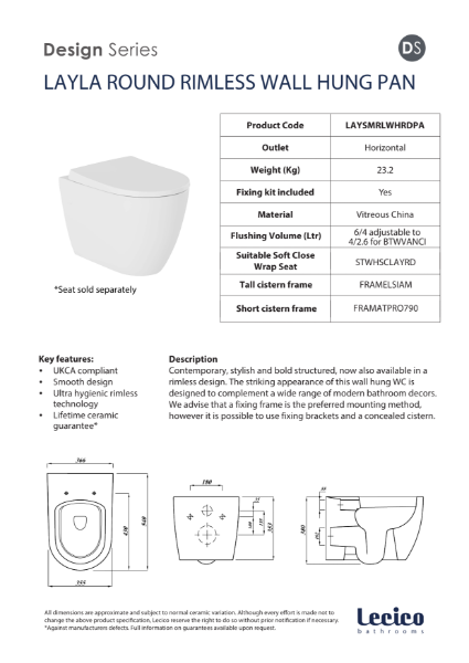 Layla Round Rimless Wall Hung WC Pan