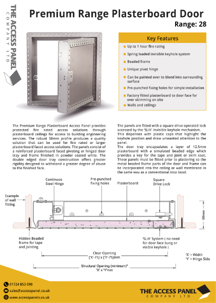 Premium Plasterboard Access Panel Data Sheet