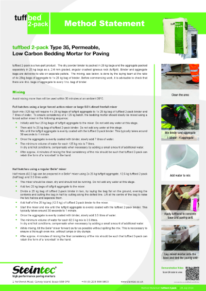 Method Statement - tuffbed 2-pack Type 35 bedding mortar