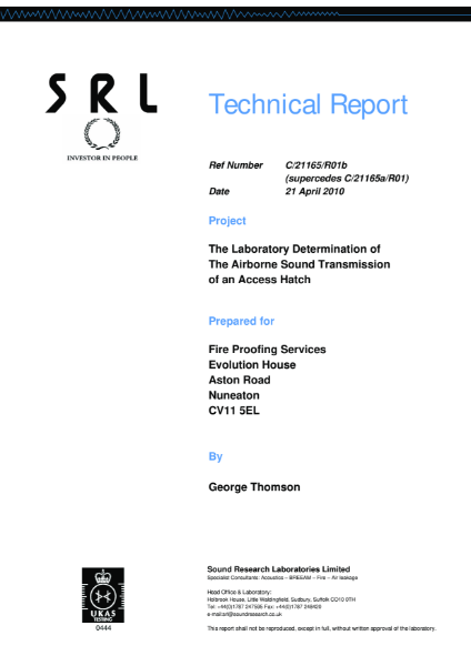 SRL Ltd (Access Panel, Metal Faced, Picture Frame, Budget Lock, Wall & Ceiling, 1200x0600) Acoustic Test