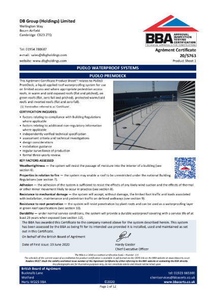 PUDLO PremDeck BBA Certificate 2020