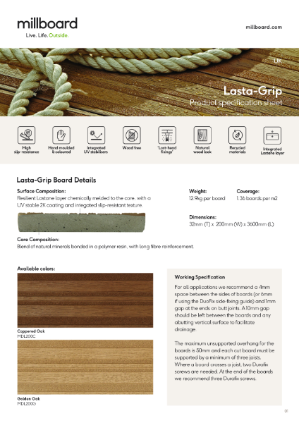 Millboard Lasta-Grip Spec Sheet