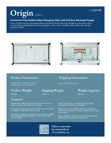 Origin Horizontal with Stainless Steel Recessed Frame Sell Sheet