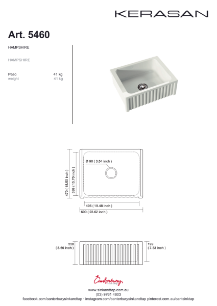 Kerasan Art 5460 Hampshire Technical drawing