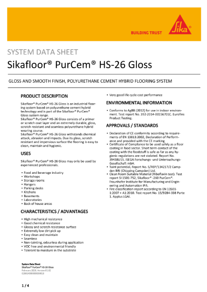 System Data Sheet - Sikafloor PurCem HS-26 Gloss