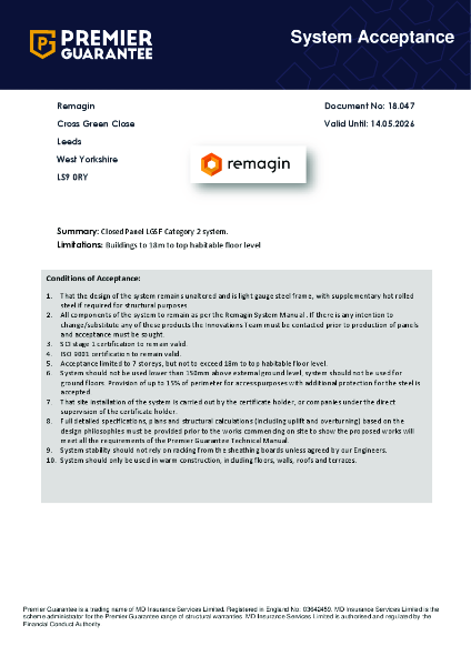 Premier Guarantee for Light Gauge Steel Frame