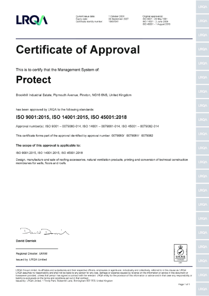 Protect Membranes (Pinxton) ISO 9001 14001 OHSAS 18001