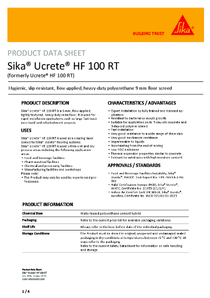 Sika® Ucrete® HF 100 RT Product Data Sheet