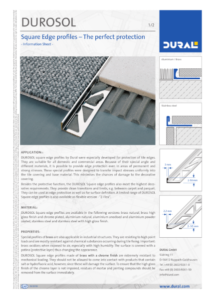 DUROSOL Square Edge Profiles Information Sheet