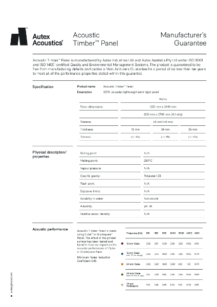 Acoustic Timber Panel Manufacturers Guarantee