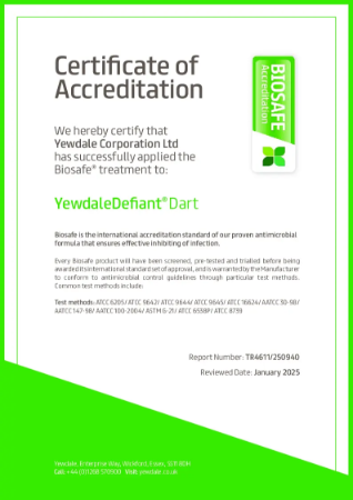 BioSafe anti-bacterial Dart PVC fabric certificate