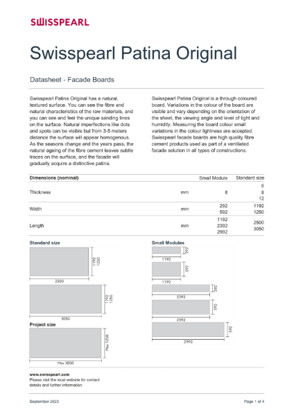 Swisspearl Patina Original Datasheet