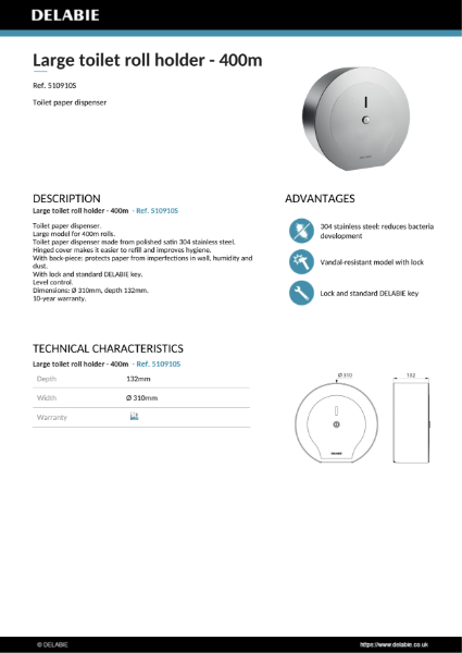 Toilet Paper Dispenser - Polished Satin Product Data Sheet