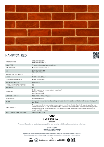 Imperial Bricks Hampton Red Datasheet