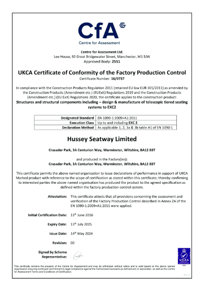 UKCA Certificate of Conformity of the Factory Production Control