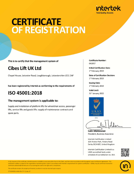 Cibes Lift UK ISO 45001