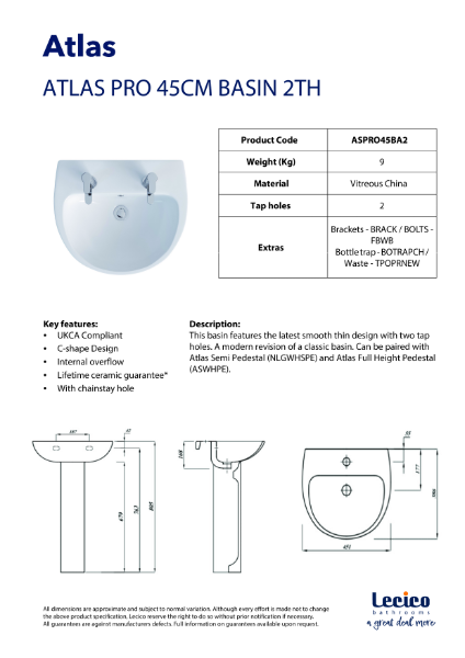 ASPRO45BA2 - Atlas 45cm Basin 2TH