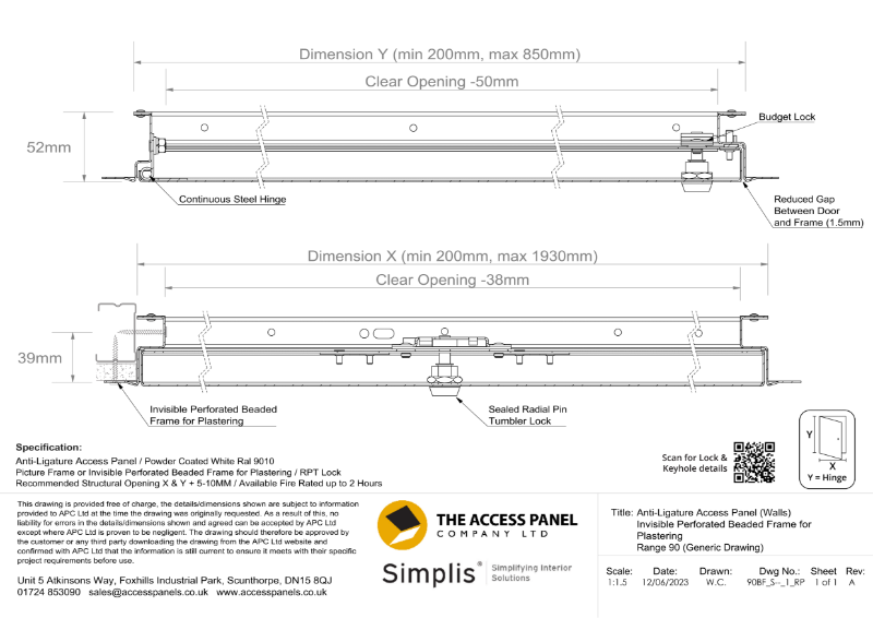 Anti-Ligature Access Panels For Walls Generic Technical Drawing