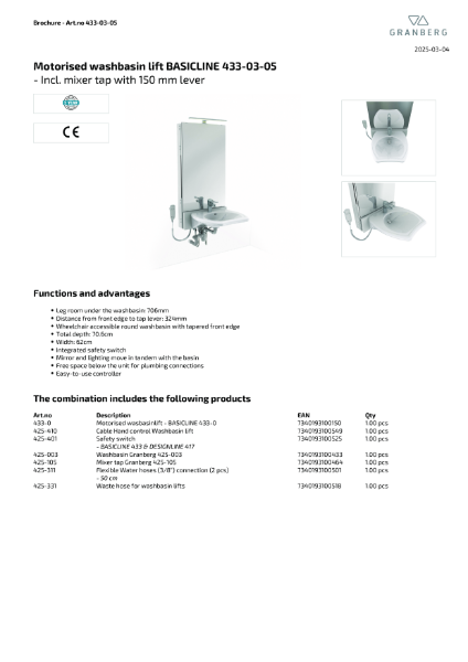 Technical Data Sheet Granberg Basicline 433-03-05