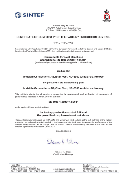 CE Certificate of Factory Production Control (EN1090)