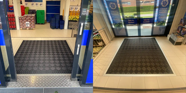 Effektiv inngangsmatte som kombinerer skrap og tørk
