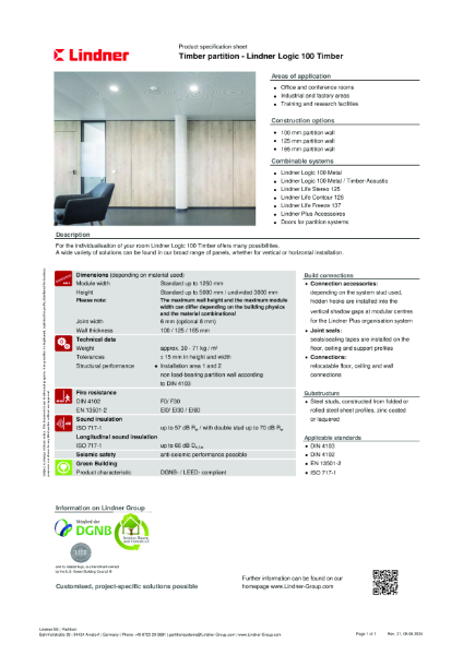 Lindner Logic 100 Timber - Data sheet