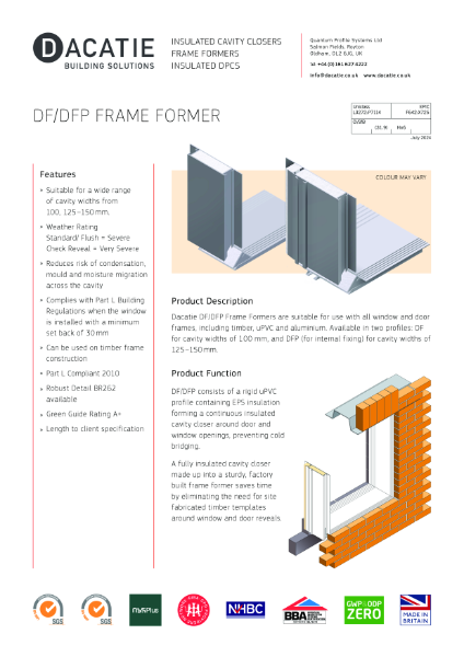 Dacatie DF DFP - frame formers - 100 to 150mm cavities - Datasheet
