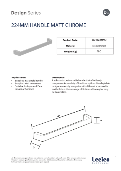 Zara Handle 224 mm - Matt Chrome