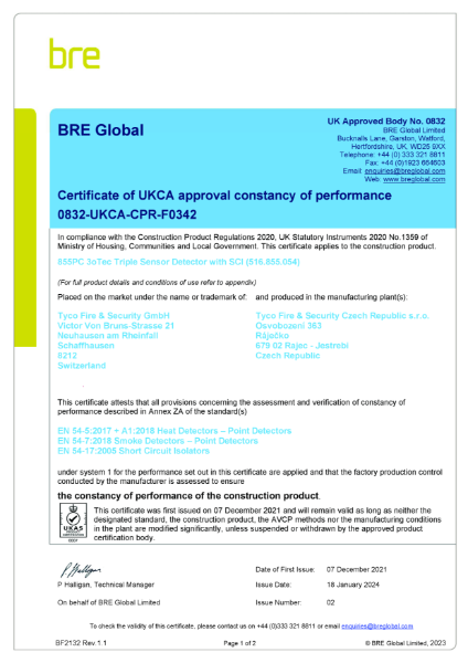 Certificate of constancy of performance