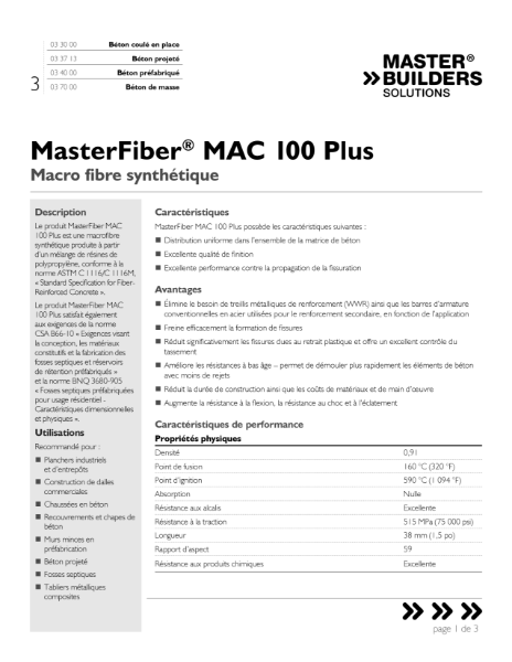 MasterFiber MAC 100 Plus Data Sheet (French)