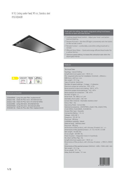 N 50, Ceiling cooker hood, 90 cm, Stainless steel
I95CAQ6N0B