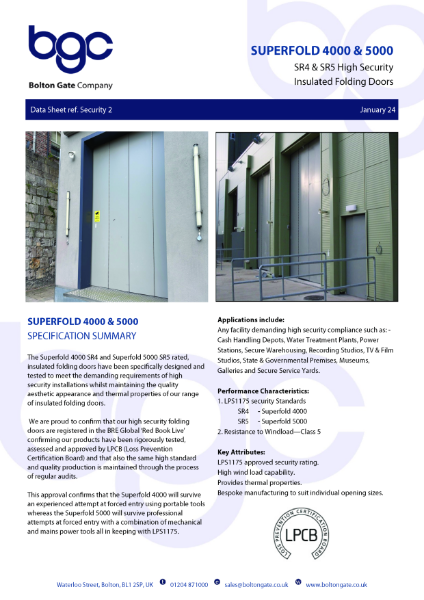 Superfold 4000 & 5000 - High Security Insulated Folding Doors