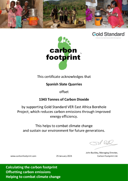 Carbon Offsetting Certificate - Spanish Slate Quarries