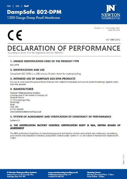 Newton DampSafe 601 Slimline Declaration of Performance
