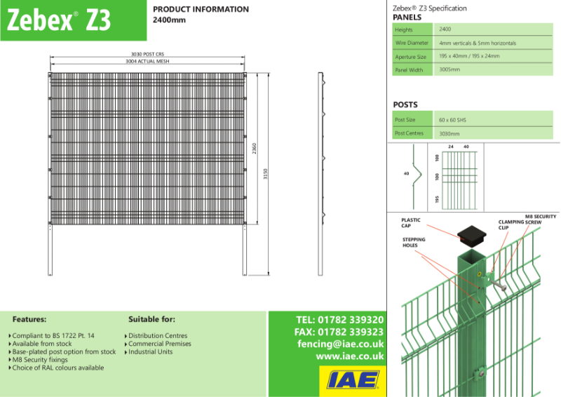 IAE Zebex 2400H Perimeter Fence Specification Sheet