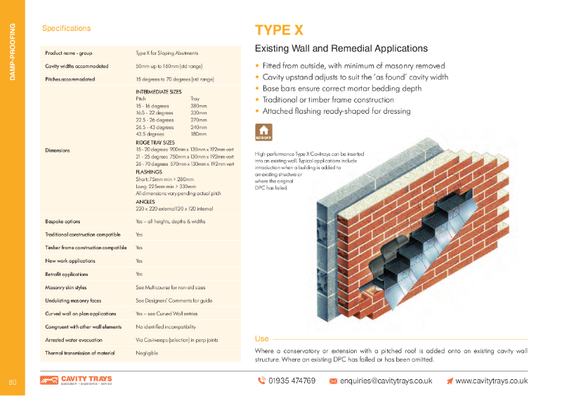 Type X remedial stepped cavity tray sloping pitch roof gable abutment existing wall