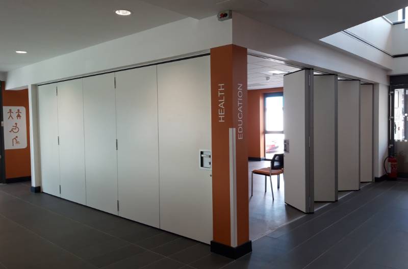 Stylefold Hinged sliding folding acoustic moveable wall,
 Medical Centre Transformed with Style’s Folding Walls