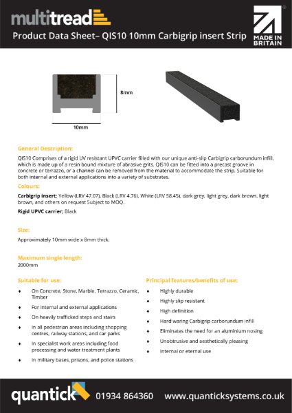 QIS10 - 10mm Carborundum Insert Strip Product Data Sheet