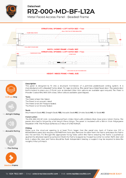 Datasheet - Loft Hatch Non Fire Rated Beaded Frame