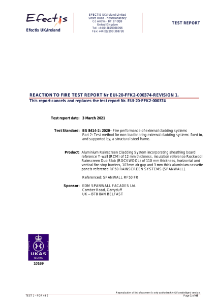 REACTION TO FIRE TEST REPORT Nr EUI-20-FFK2-000374-REVISION 1