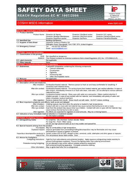 Powerlon Building Membranes Safety Data Sheet R5-2