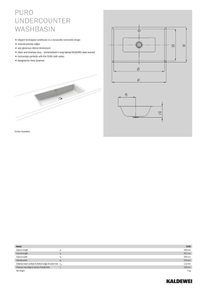 PURO Undercounter Washbasin Datasheet